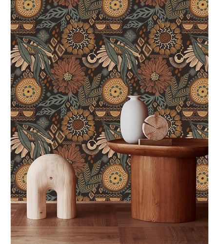 Haokhome 93291 Wallpaper Peel and Stick Floral Boho Brown/Peach 1