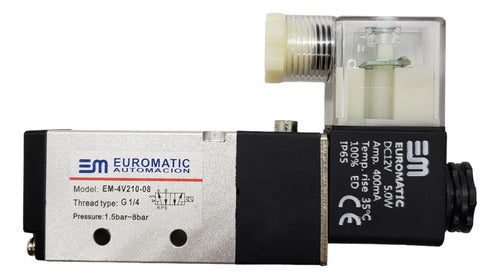 Euromatic Electrovalvula Solenoide 5/2 Neumática Rosca 1/4 Con Bobina 0