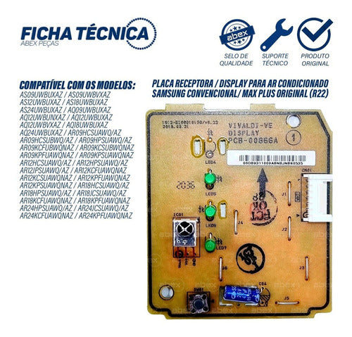 Placa Receptora Ar Condicionado Samsung Original Max Plus 1