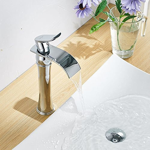 Bwe Waterfall Spout Chrome Single Handle Orificio Para Baño 1