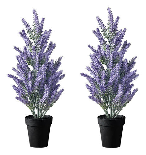 Kmitang Juego 2 Plantas Lavanda Artificiales Maceta, Flores Flocadas 0