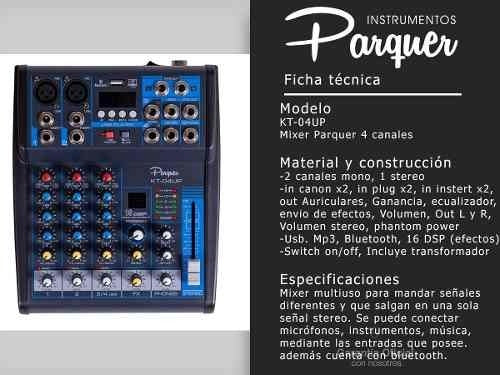 Mixer Consola 4 Canales Parquer Bluetooth Usb Efectos Mp3 1