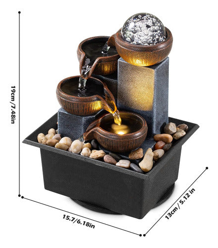 Amootek Fountain Cascada 4 Niveles Interior Hogar Relax Rocas Led Bola 1