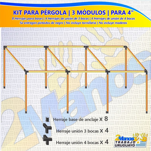 2 Manos Kit Herrajes Para Pergola Decks 3 Modulos Hierro Y Madera 4