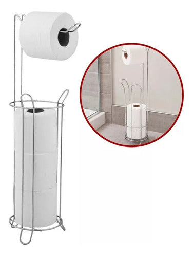 JAI BAZAR Porta Rollo De Pie Para Papel Higienico Acero Inox Para Baño 3