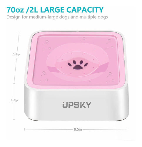 Upsky Dog Water Bowl 2L, Anti-Spill, Slow Feeder, Pink 2