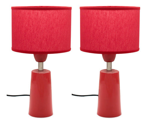 Set of 2 Conical Bedside Table Lamps LED Light Fabric Shade 14