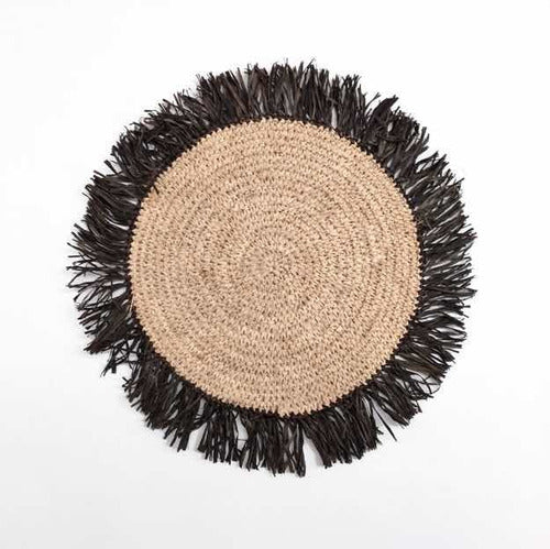 EA Individual Round Jute Fiber Natural Place Mat / Black 0