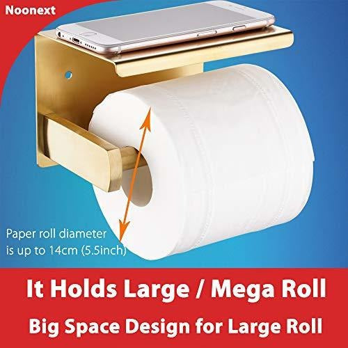 Adhesive Toilet Paper Holder with Shelf - SUS304 Stainless Steel - Brushed Gold 2