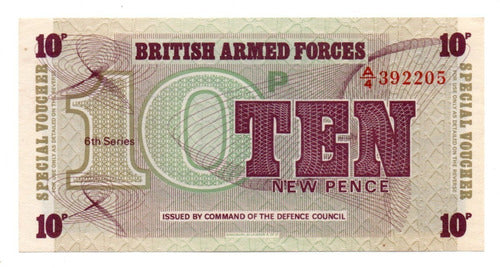 Inglaterra Gran Bretaña Billete 10 New Pence Fuerzas Armadas 0