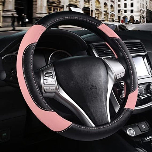 Szttswamp Leather Car Steering Wheel Cover, Non-slip Car Wheel Cover Protector Breathable Microfiber Leather Universal Fit for Most Cars (Pink) 0