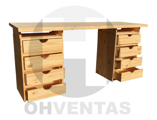 Modern Pine Wood Desk with Drawer Units 2