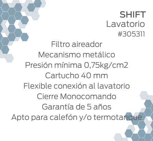 Grifería Latina Monocomando Lavatorio Bajo Ipanema Hydros Shift Cromo 2