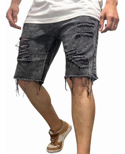 Solcar Jeans Bermuda Mom Hombre Jean Short Roturas 0