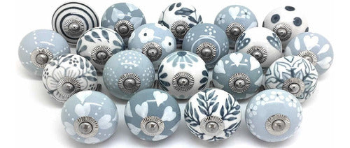 WOTT 20 Knobs Grey & White Cream Hand Painted Knobs Ceramic Knobs Cabinet Drawer Pulls 0