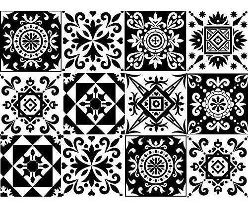 Kakofaci Vinilos Decorativos 12u. 15x15cm Azulejo Deco Blanco Y Negro 0