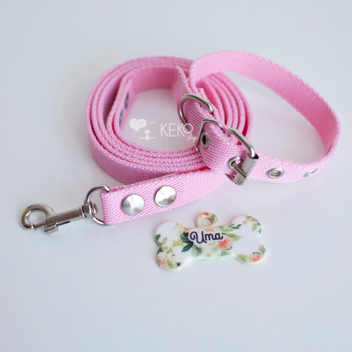 Combo Correa + Collar + Chapita Personalizada Perro Talle S 3