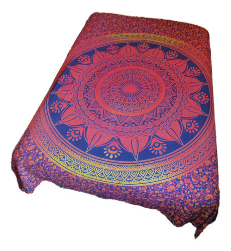 Indian Two-Plaza Bedspread Blanket, Elephants, Mandala 8