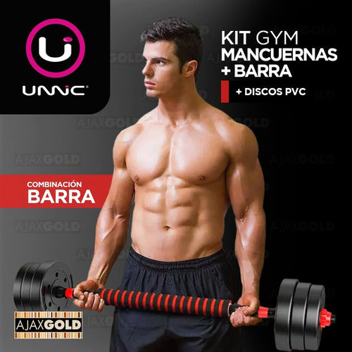 Unnic Dumbbell Set with Bar and Threaded Collars + 15 Kg Discs 4