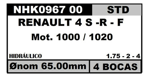 FADECYA Aros Hidráulicos Renault 4 S - R - F Mot. 1000/1020 1