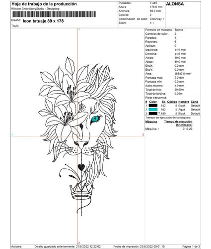 Alonsa Matrix Embroidery: Lion Tattoo Style 1