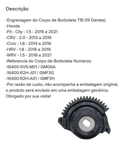 Engrenagem Corpo Borboleta Tbi Honda Crv 2.0 Hrv 1.8 Wrv 1.5 1