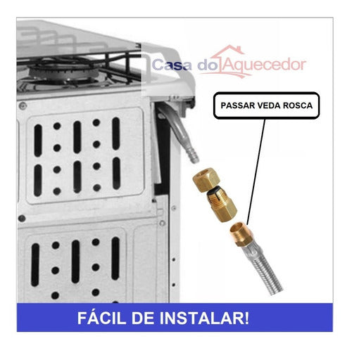 Kit Instalação Gás Encanado Mangueira 3,00 Metro + Adaptador 3