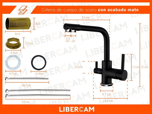 Libercam Kitchen Sink Mixer Tap Monocommand Black 3