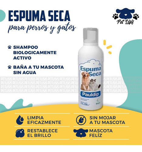 Shampoo Espuma Seca Pauldip Perros Gatos Cachorros 40% Off!! 1