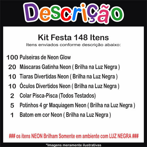 Kit Festa Neon Balada Adereços 148 Itens + Maquiagem Neon 1