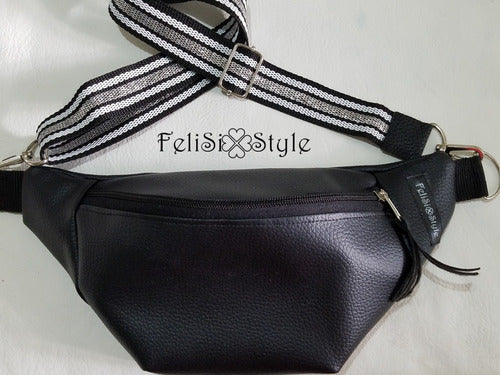 Exclusive Women's Fanny Pack with Metal Hardware/PU - Black 1