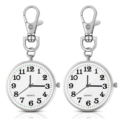 HERMES SHOP Unisex Round Pocket Watch with Key Chain, Silver 0