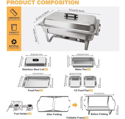 Festa Essential 2 Pack 8qt Rectangular Chafing Dish Buffet S 2