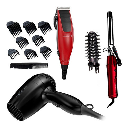 Remington Combo Hair Clipper + Gama Hair Dryer + Curling Iron 0