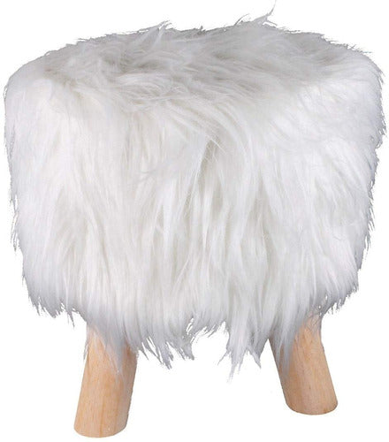 Fluffy Stool with Long Fur Cover and Wooden Legs 5