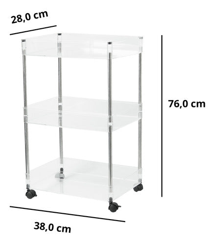 Carrinho Organizador Com Rodinhas Bandejas Acrílico 38x28x76 1