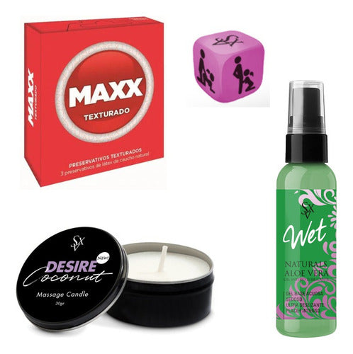 Sexitive Intimate Gel Kit + Massage Candle + Sensual Position Dice + Condoms 4