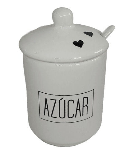 Poupee Deco White Ceramic Sugar Bowl with Lid and Spoon 0