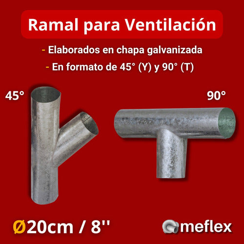 Ramal De 8 Pulgadas (200mm) 90° Y 45° De Chapa Galvanizada 2