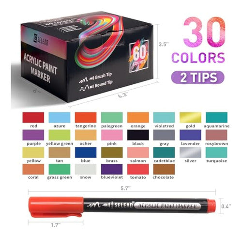 Selead 60 Acrylic Paint Markers with Brush Tip 6