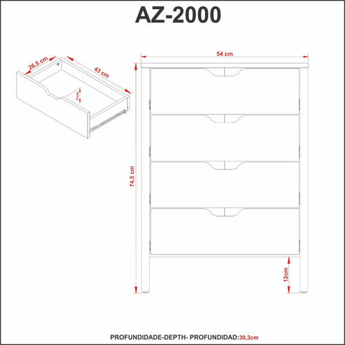 Punto Union Minimalist 4 Drawer Chest for Office and Home - AZ 2000 4