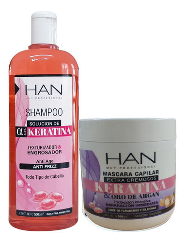 Han Shampoo + Mascara Keratina Fortalecedor +kit Peines 3