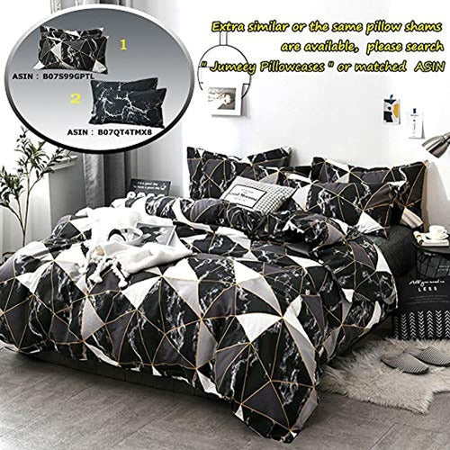 Jumeey Black Duvet Cover Queen Marble Black White Grey Gold 1