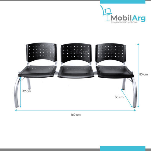 Mobilarg Silla Tandem X3 Asientos Reforzadas Patas Cromadas Para Sala De Espera Consultorios Excelente Calidad 5