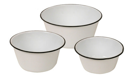 Norte Set of 3 Enamelled Bowls with Black Edge 0