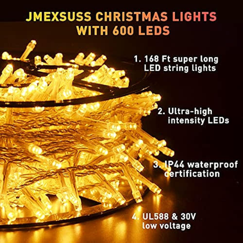 Jmexsuss 168ft 600 Led Luces Navideñas Impermeable Para Exte 1