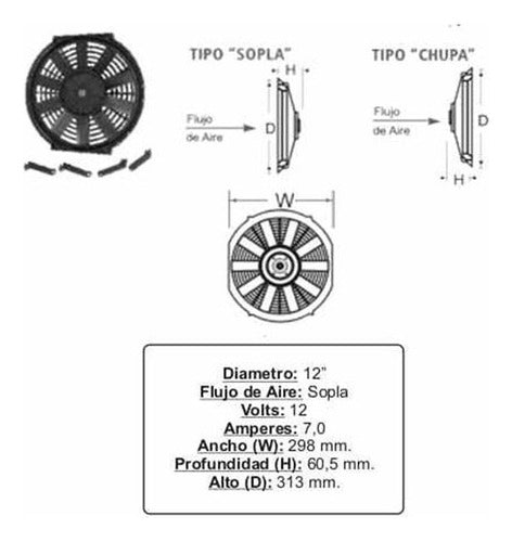 Electroventilador Universal 12v 12 Aspas Rectas Reversible 0