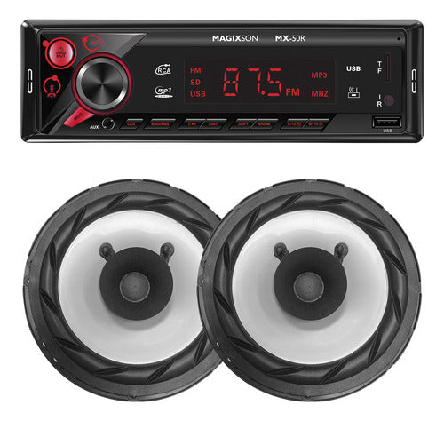 Combo Estereo Auto Led Bluetooth 1 Din Parlantes 6 Pulgadas 0