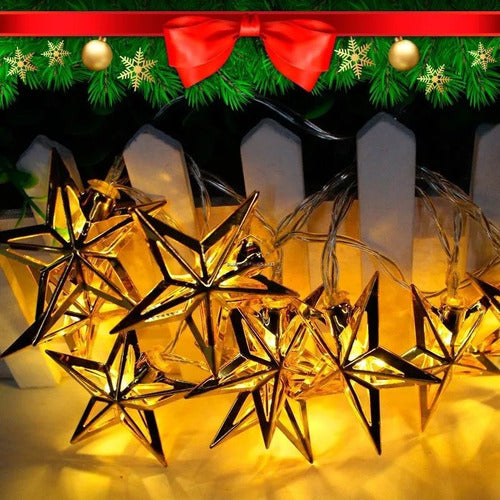 LED Star Garland Lights 10 Metal Stars 2 Meters Battery Operated Christmas 4