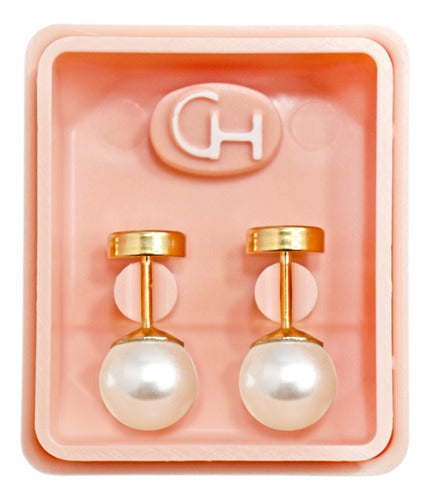 18k Gold Pearl 6mm Baby Girl Women Ear Threader Earrings Set of 2 - Joyas Mayre 1